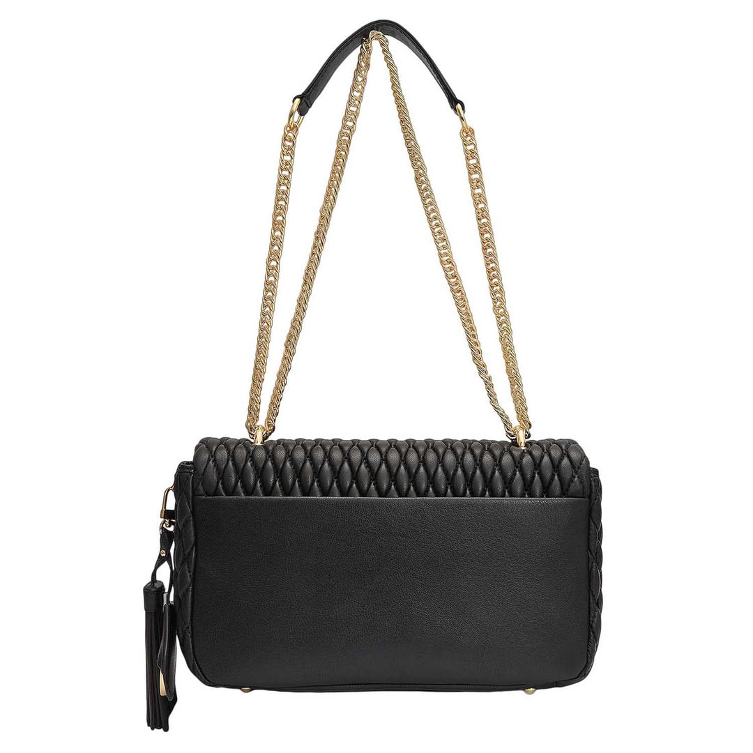 Medium Quilting Plain Leather Shoulder Bag - Black