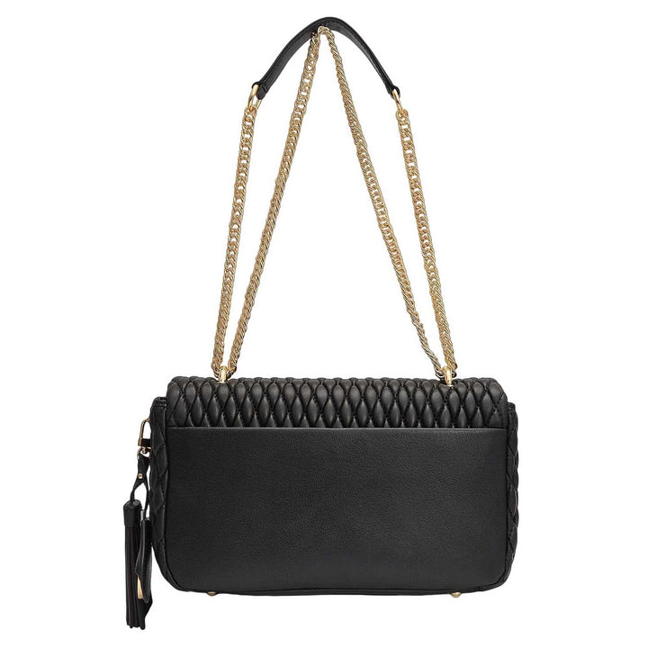 Medium Quilting Plain Leather Shoulder Bag - Black