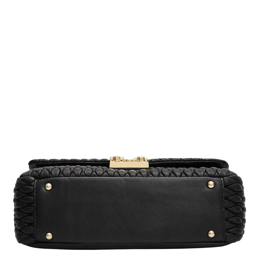 Medium Quilting Plain Leather Shoulder Bag - Black