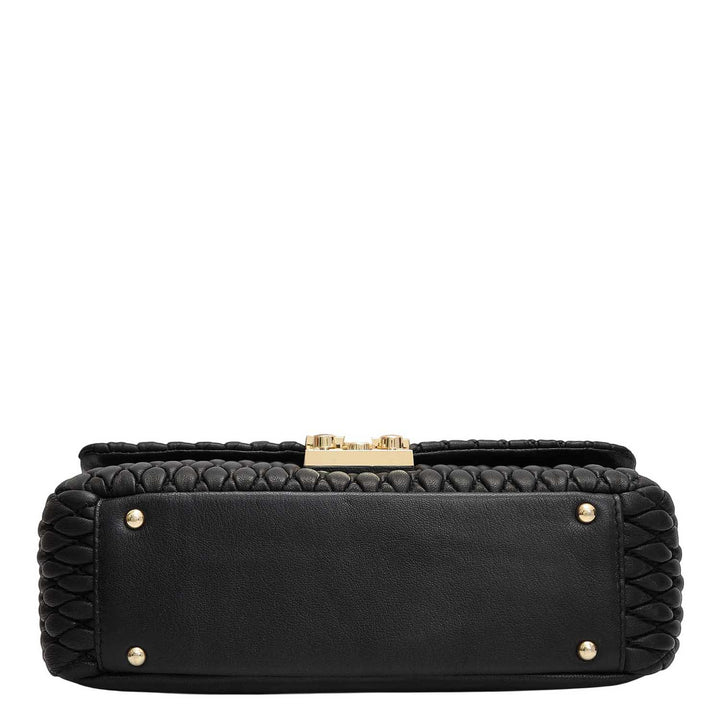 Medium Quilting Plain Leather Shoulder Bag - Black