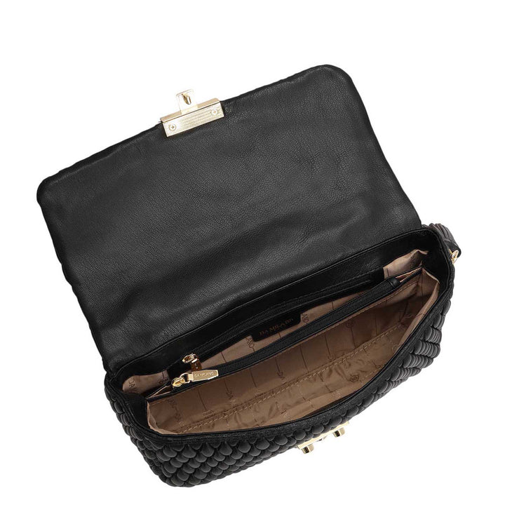 Medium Quilting Plain Leather Shoulder Bag - Black