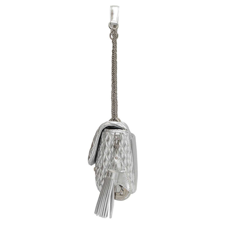 Medium Quilting Plain Leather Shoulder Bag - Silver
