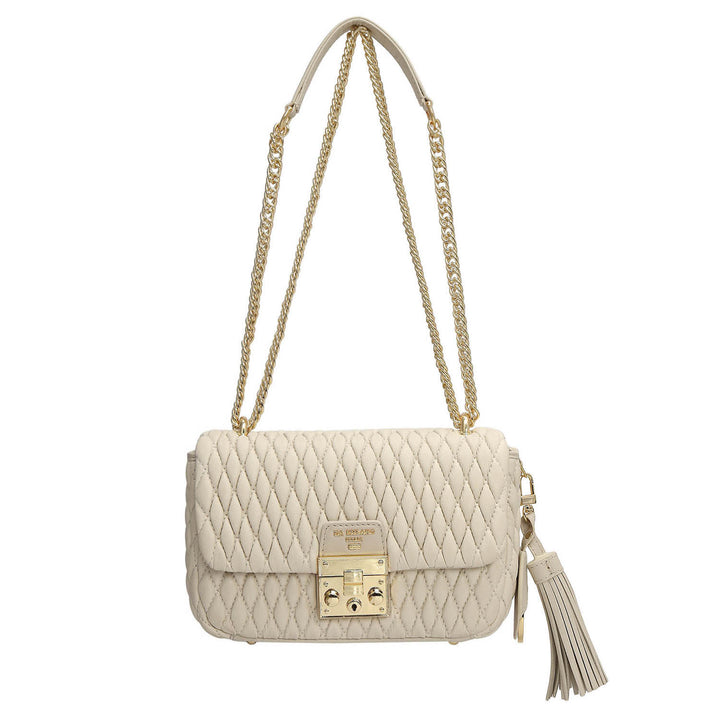 Small Quilting Plain Leather Shoulder Bag - Beige