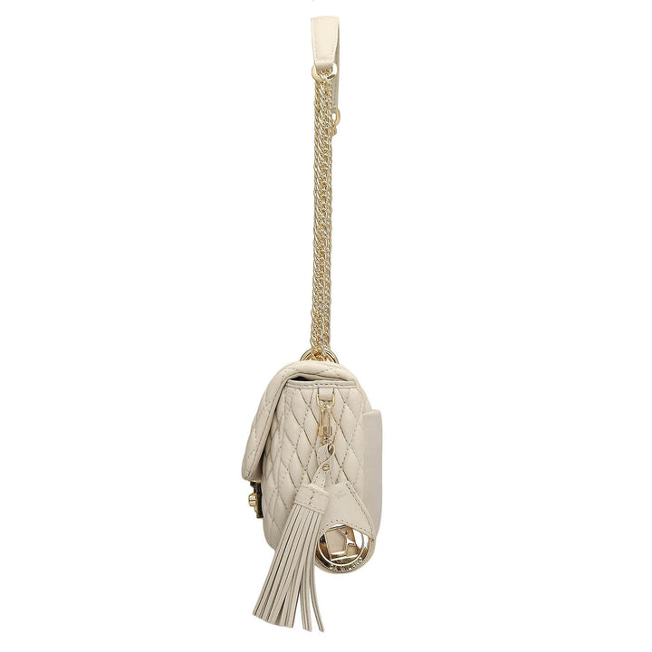 Small Quilting Plain Leather Shoulder Bag - Beige