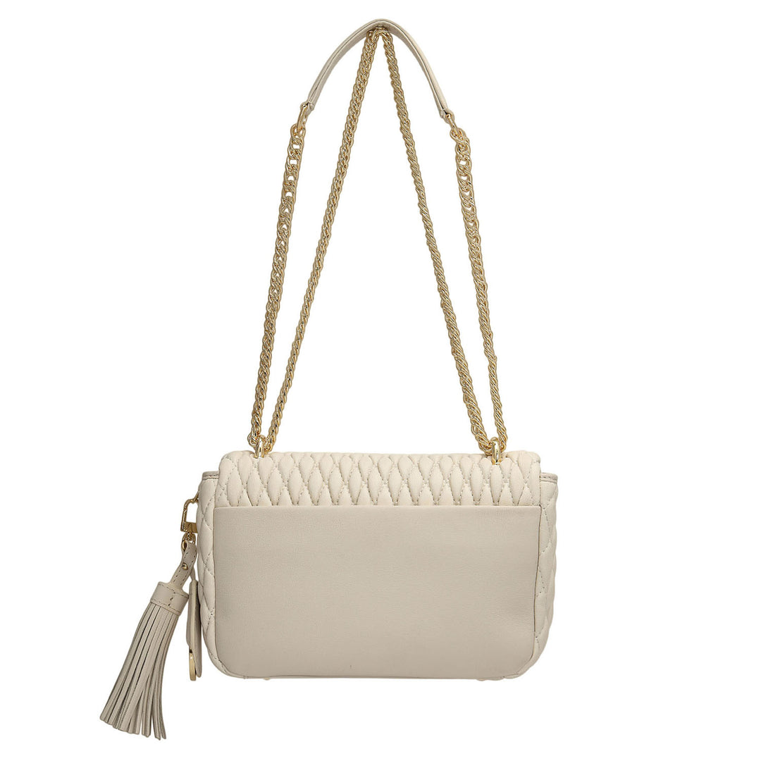 Small Quilting Plain Leather Shoulder Bag - Beige