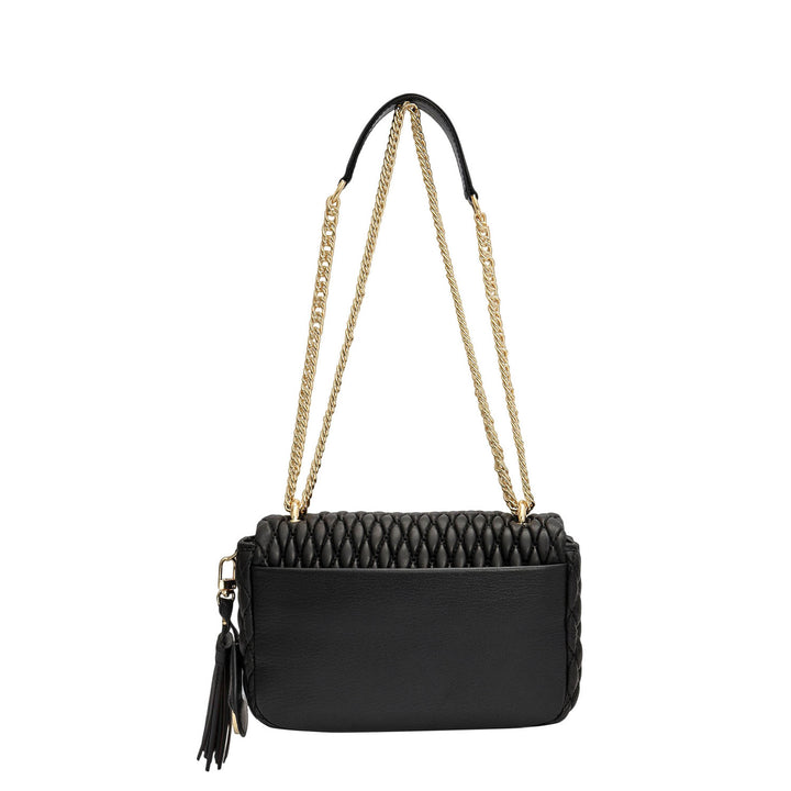 Small Quilting Plain Leather Shoulder Bag - Black