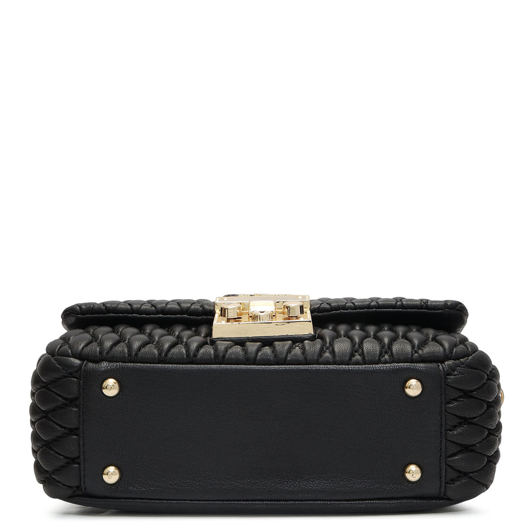Small Quilting Plain Leather Shoulder Bag - Black