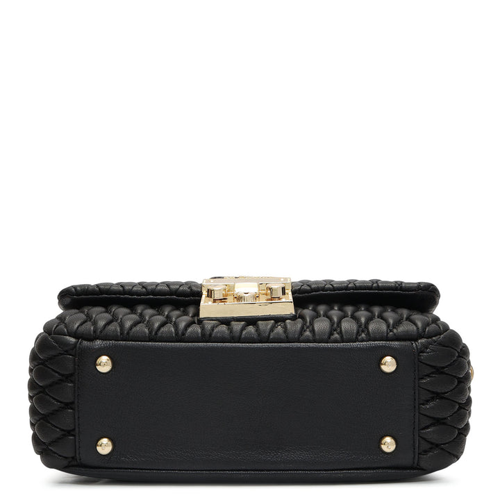 Small Quilting Plain Leather Shoulder Bag - Black