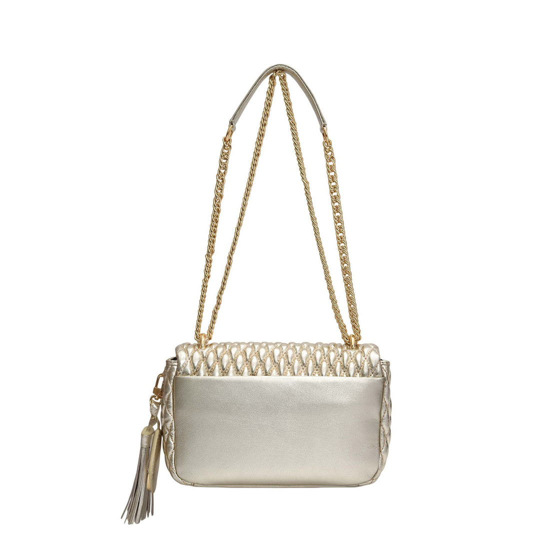 Small Quilting Plain Leather Shoulder Bag - Gold