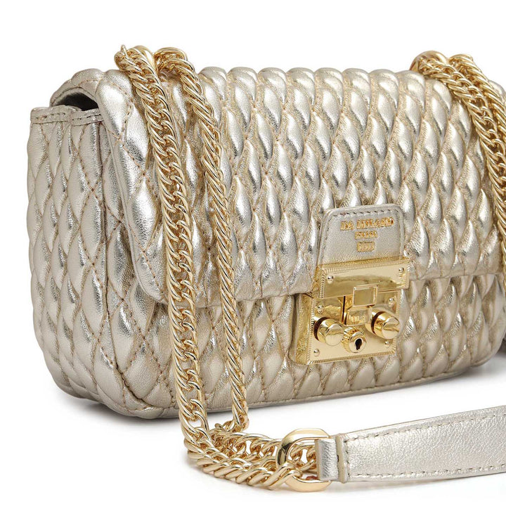 Small Quilting Plain Leather Shoulder Bag - Gold