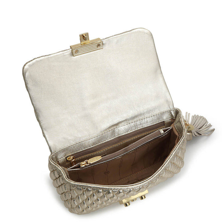 Small Quilting Plain Leather Shoulder Bag - Gold