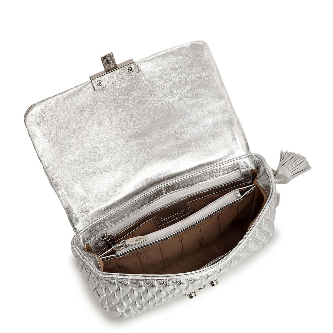 Small Quilting Plain Leather Shoulder Bag - Silver