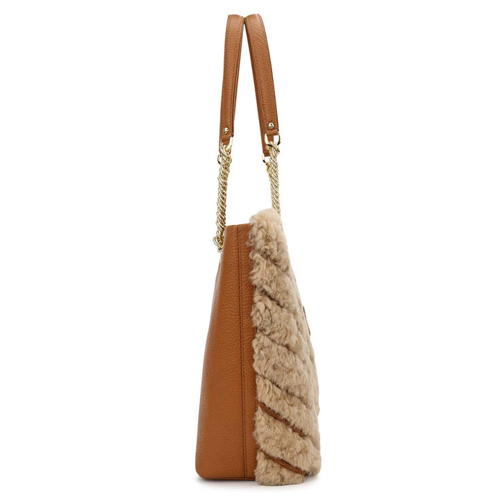 Fur Shopper Bag - Beige & Cognac