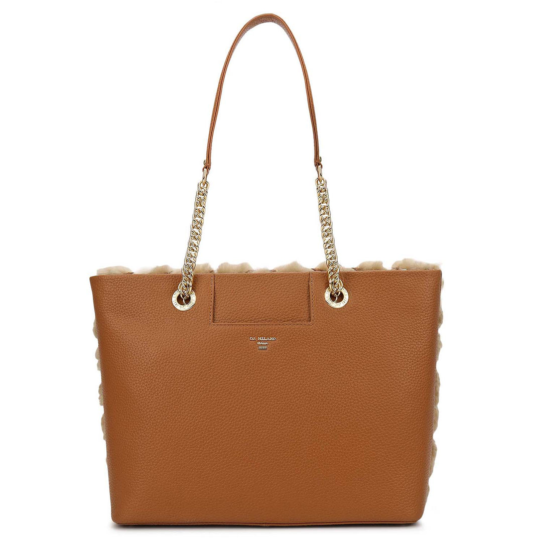 Fur Shopper Bag - Beige & Cognac