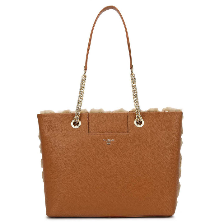 Fur Shopper Bag - Beige & Cognac