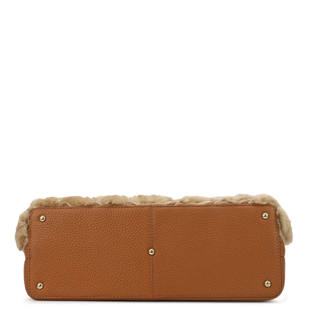 Fur Shopper Bag - Beige & Cognac
