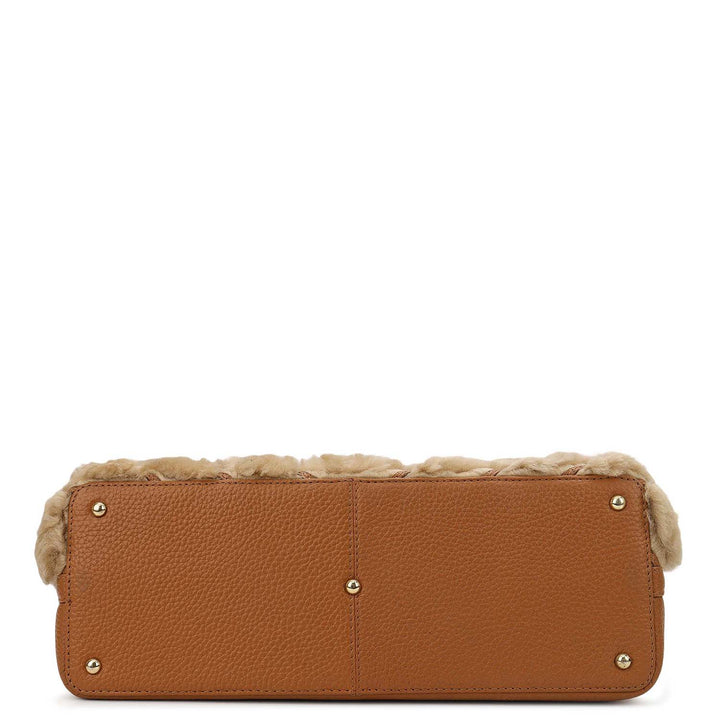 Fur Shopper Bag - Beige & Cognac