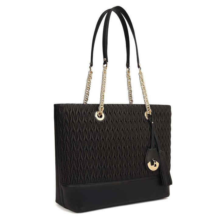 Medium Quilting Plain Leather Tote - Black