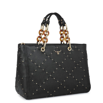 Medium Bunti Wax Leather Satchel - Black