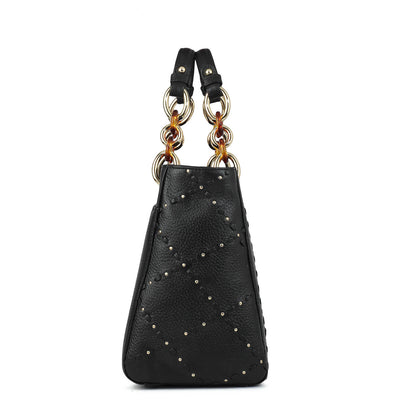 Medium Bunti Wax Leather Satchel - Black