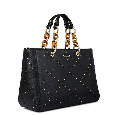 Medium Bunti Wax Leather Satchel - Black