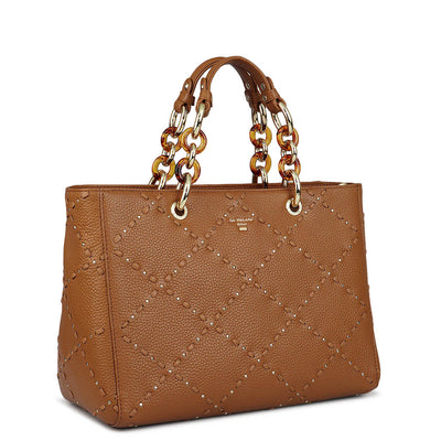 Medium Bunti Wax Leather Satchel - Caramel