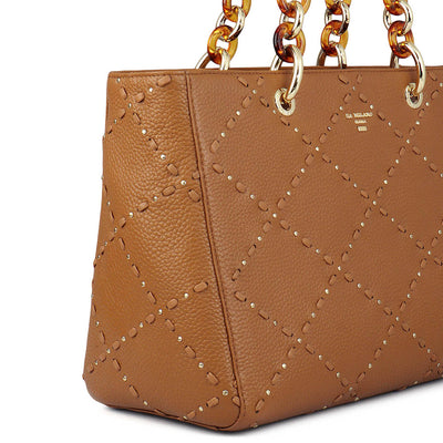 Medium Bunti Wax Leather Satchel - Caramel