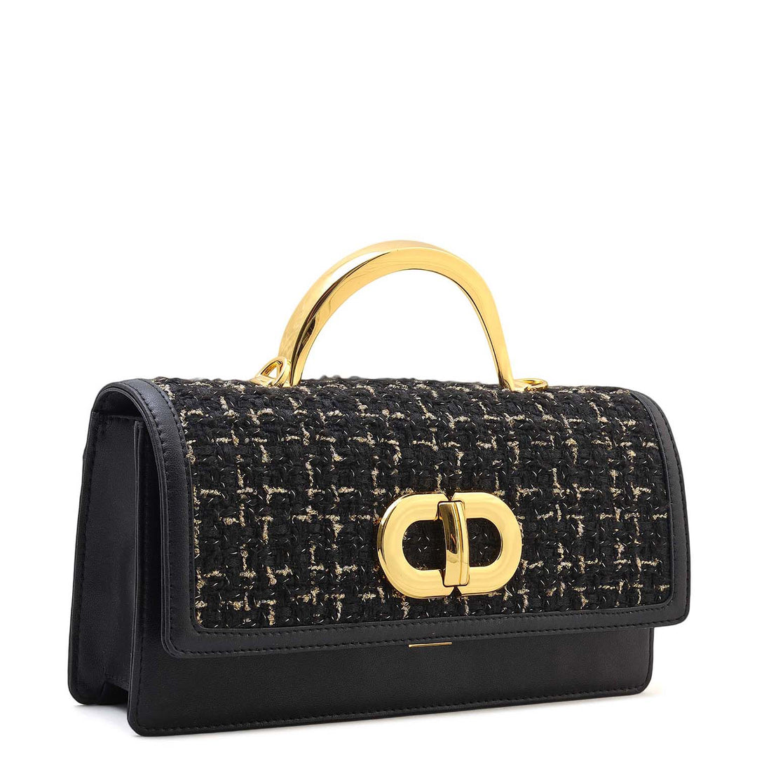 Small Canvas Plain Leather Satchel - Black