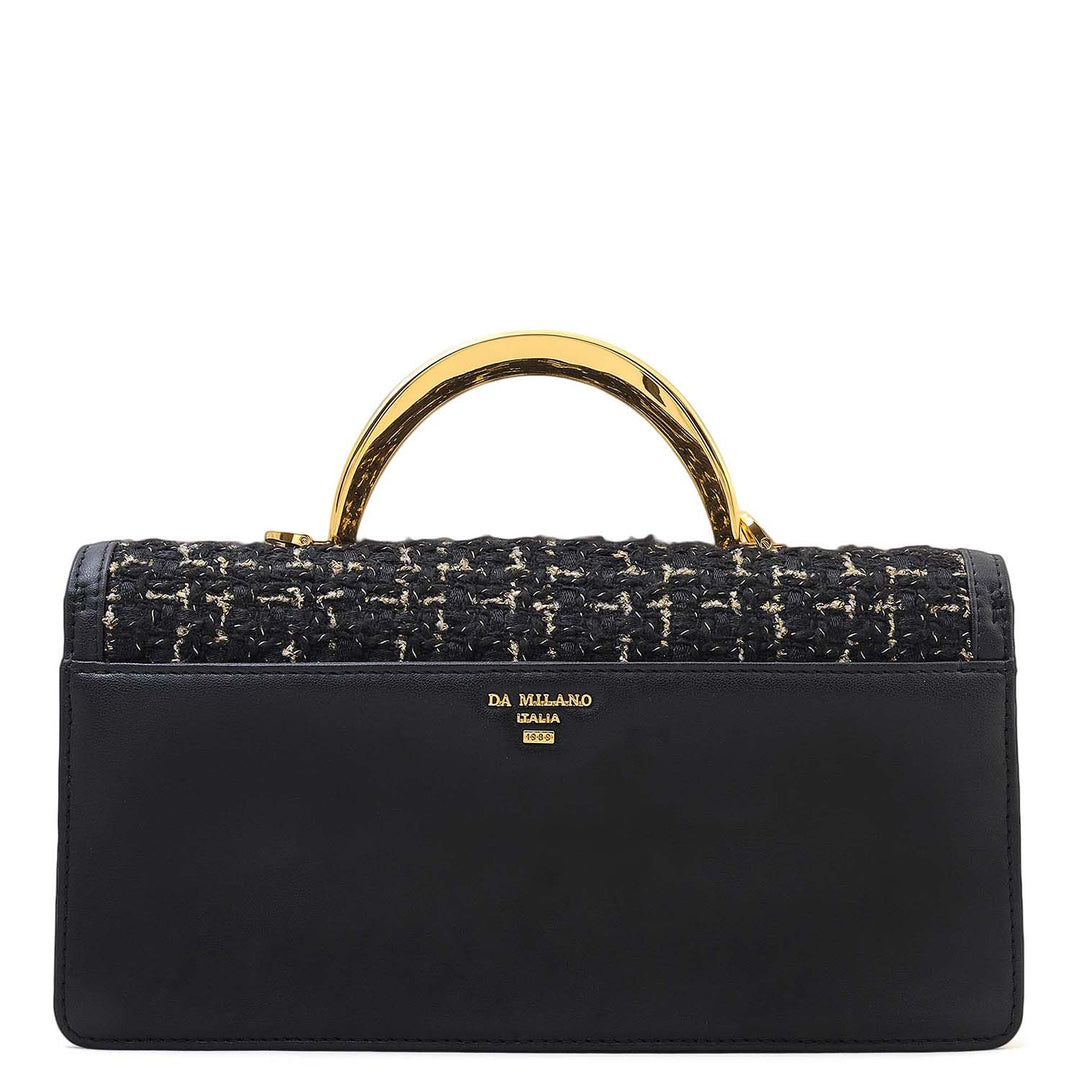 Small Canvas Plain Leather Satchel - Black