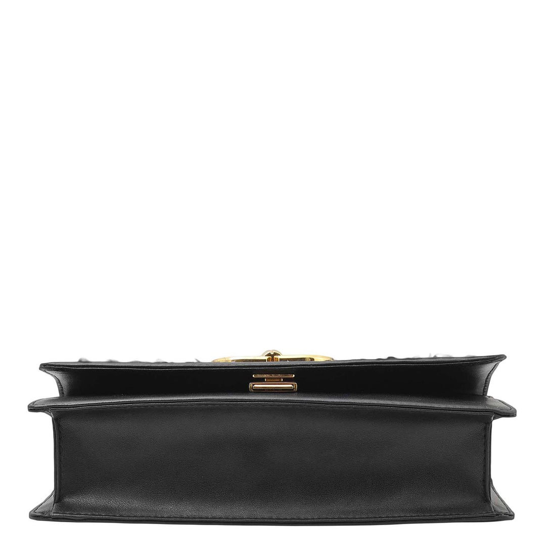 Small Canvas Plain Leather Satchel - Black