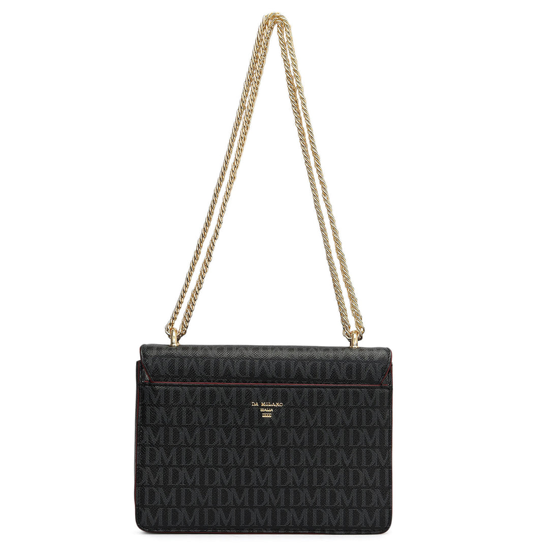 Small Monogram Plain Leather Shoulder Bag - Black