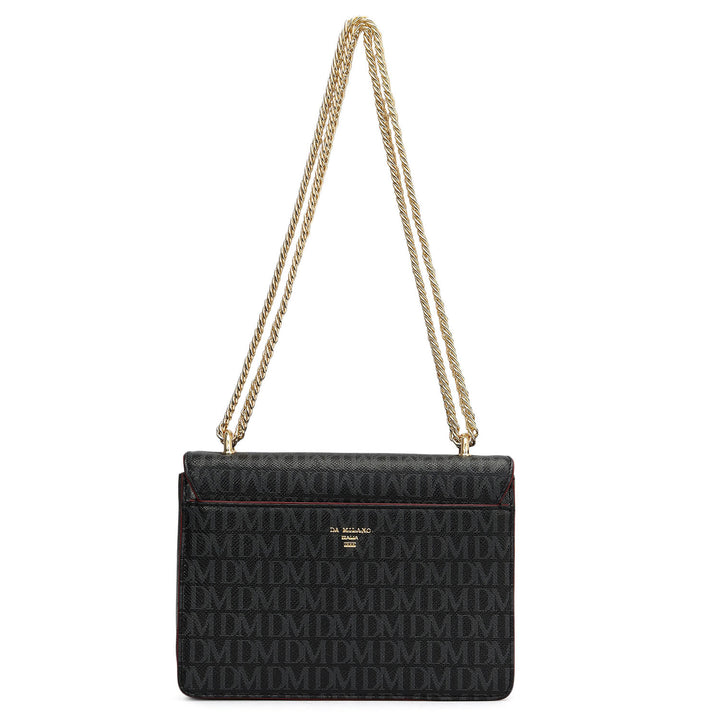 Small Monogram Plain Leather Shoulder Bag - Black