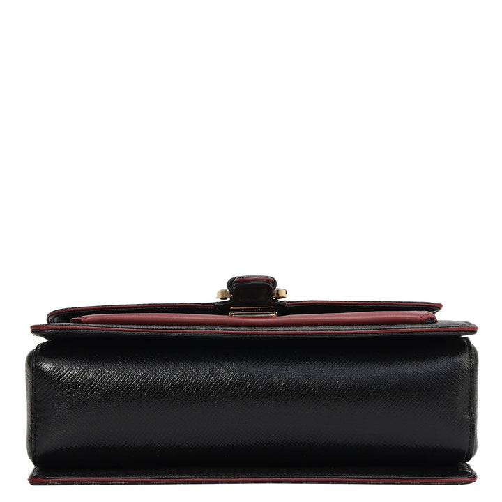 Small Monogram Plain Leather Shoulder Bag - Black