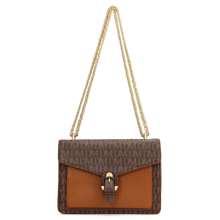 Small Monogram Plain Leather Shoulder Bag - Walnut