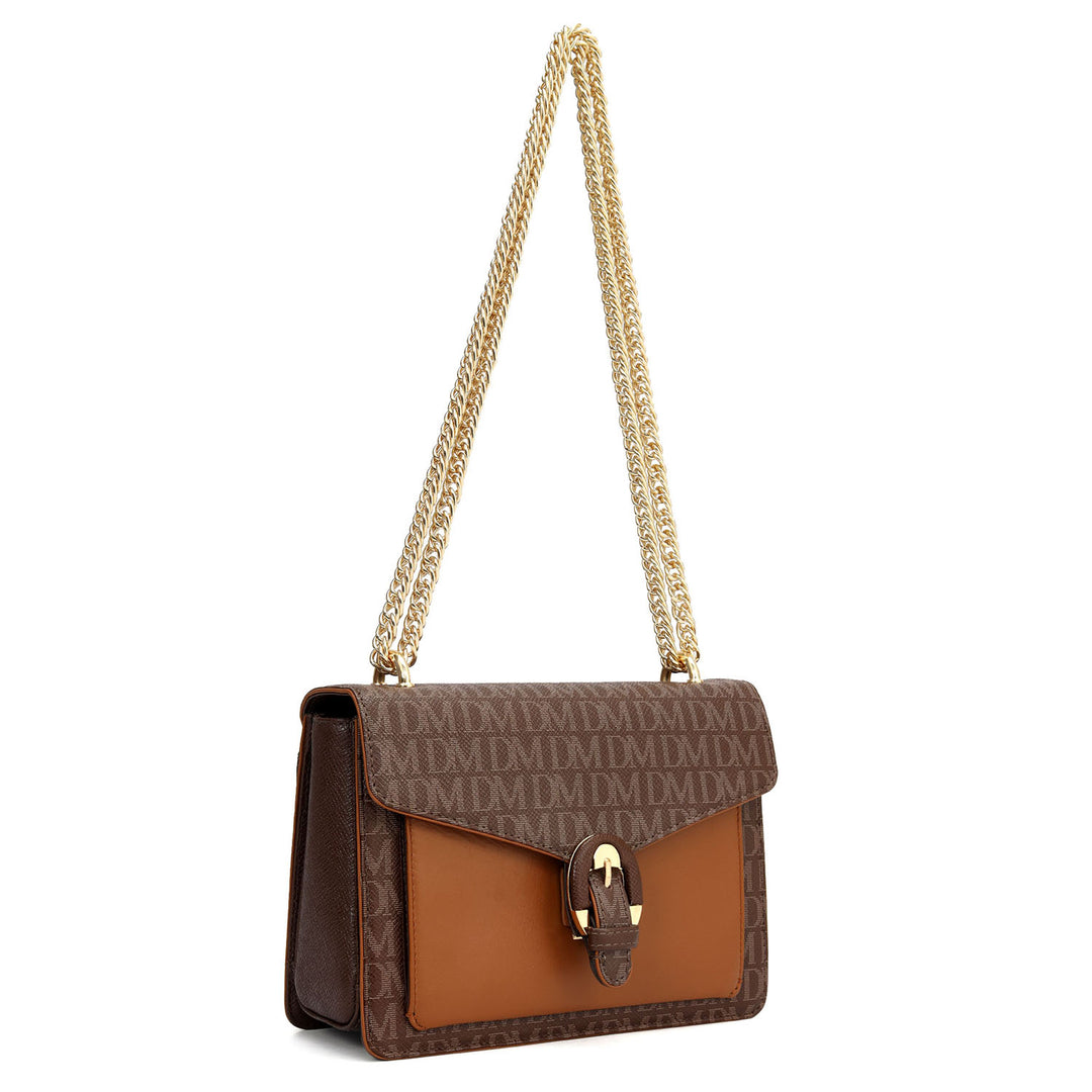Small Monogram Plain Leather Shoulder Bag - Walnut