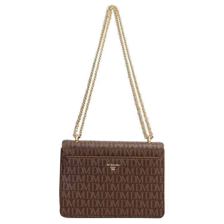 Small Monogram Plain Leather Shoulder Bag - Walnut