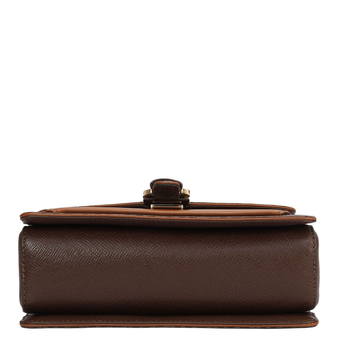 Small Monogram Plain Leather Shoulder Bag - Walnut