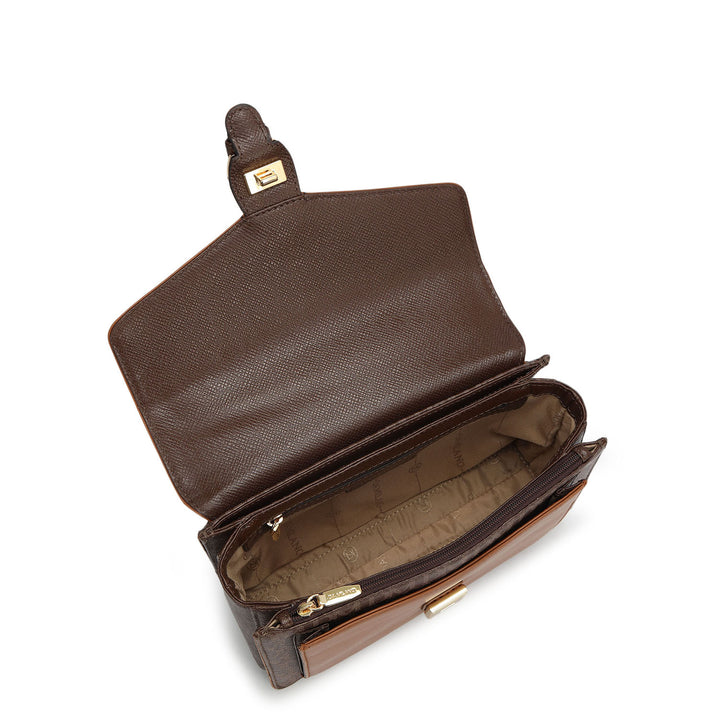 Small Monogram Plain Leather Shoulder Bag - Walnut