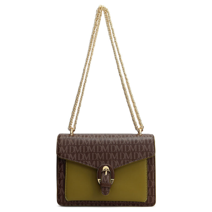 Small Monogram Plain Leather Shoulder Bag - Walnut & Lime