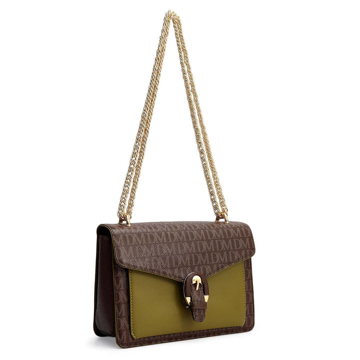Small Monogram Plain Leather Shoulder Bag - Walnut & Lime