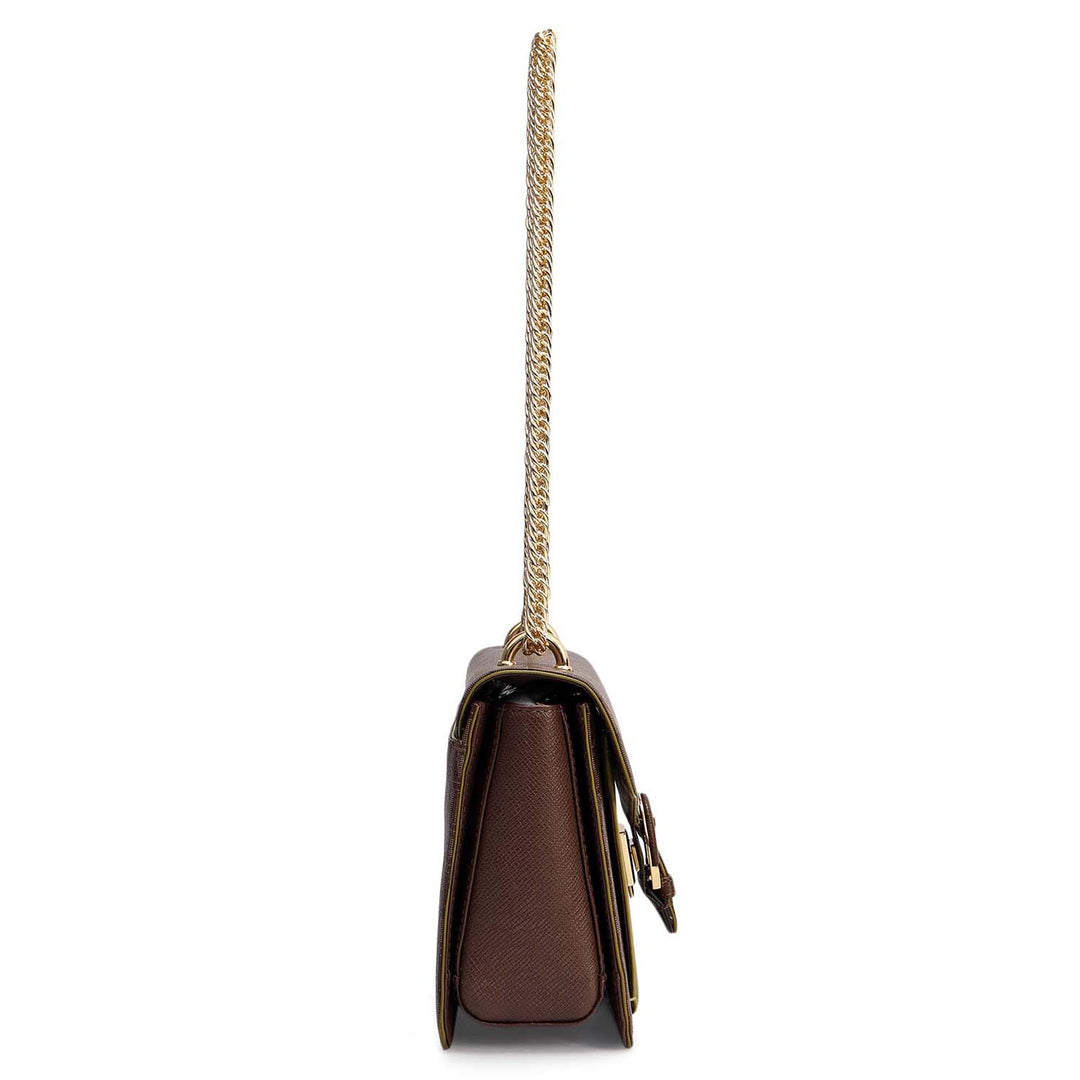 Small Monogram Plain Leather Shoulder Bag - Walnut & Lime