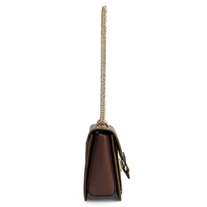 Small Monogram Plain Leather Shoulder Bag - Walnut & Lime