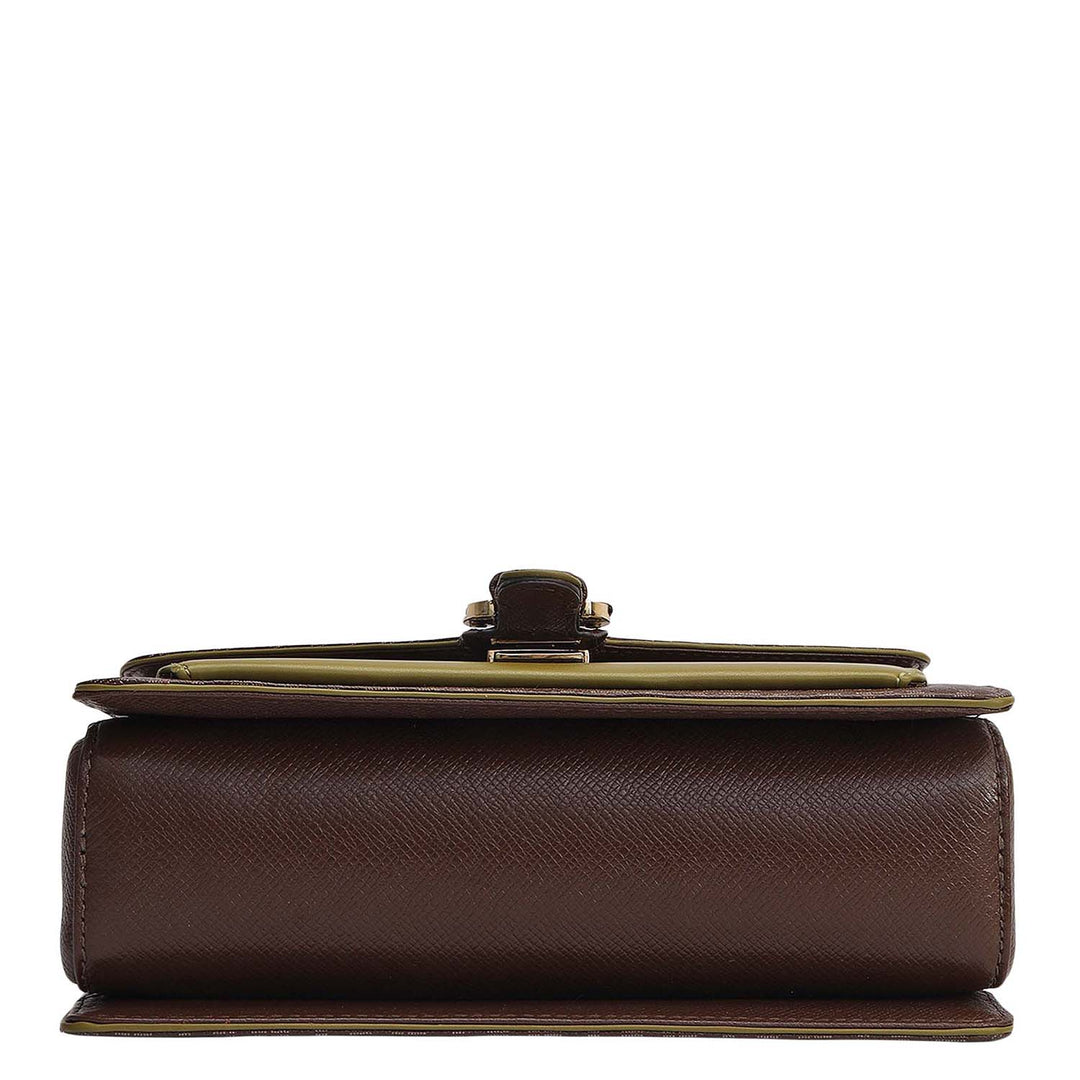 Small Monogram Plain Leather Shoulder Bag - Walnut & Lime