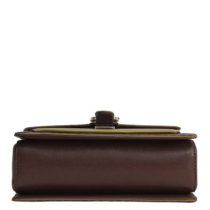 Small Monogram Plain Leather Shoulder Bag - Walnut & Lime