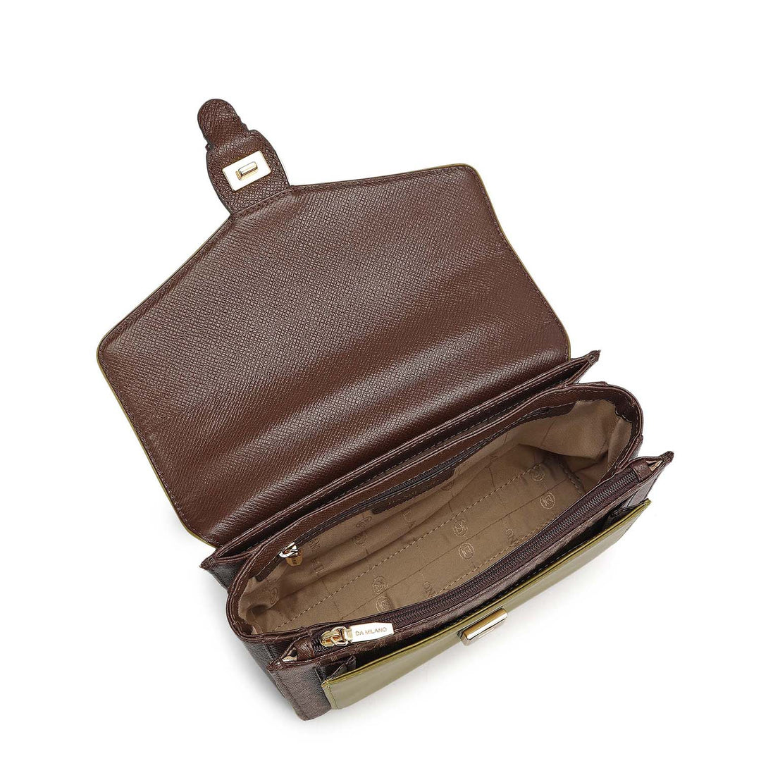 Small Monogram Plain Leather Shoulder Bag - Walnut & Lime