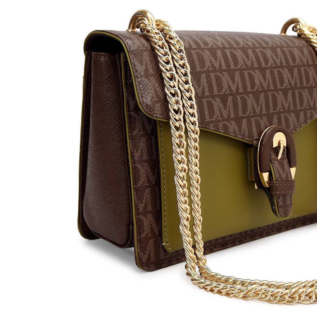 Small Monogram Plain Leather Shoulder Bag - Walnut & Lime