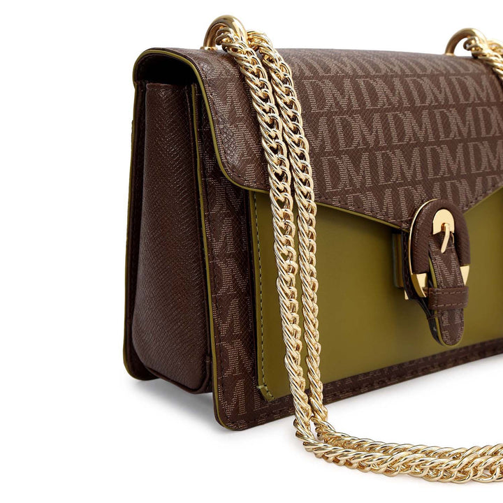 Small Monogram Plain Leather Shoulder Bag - Walnut & Lime