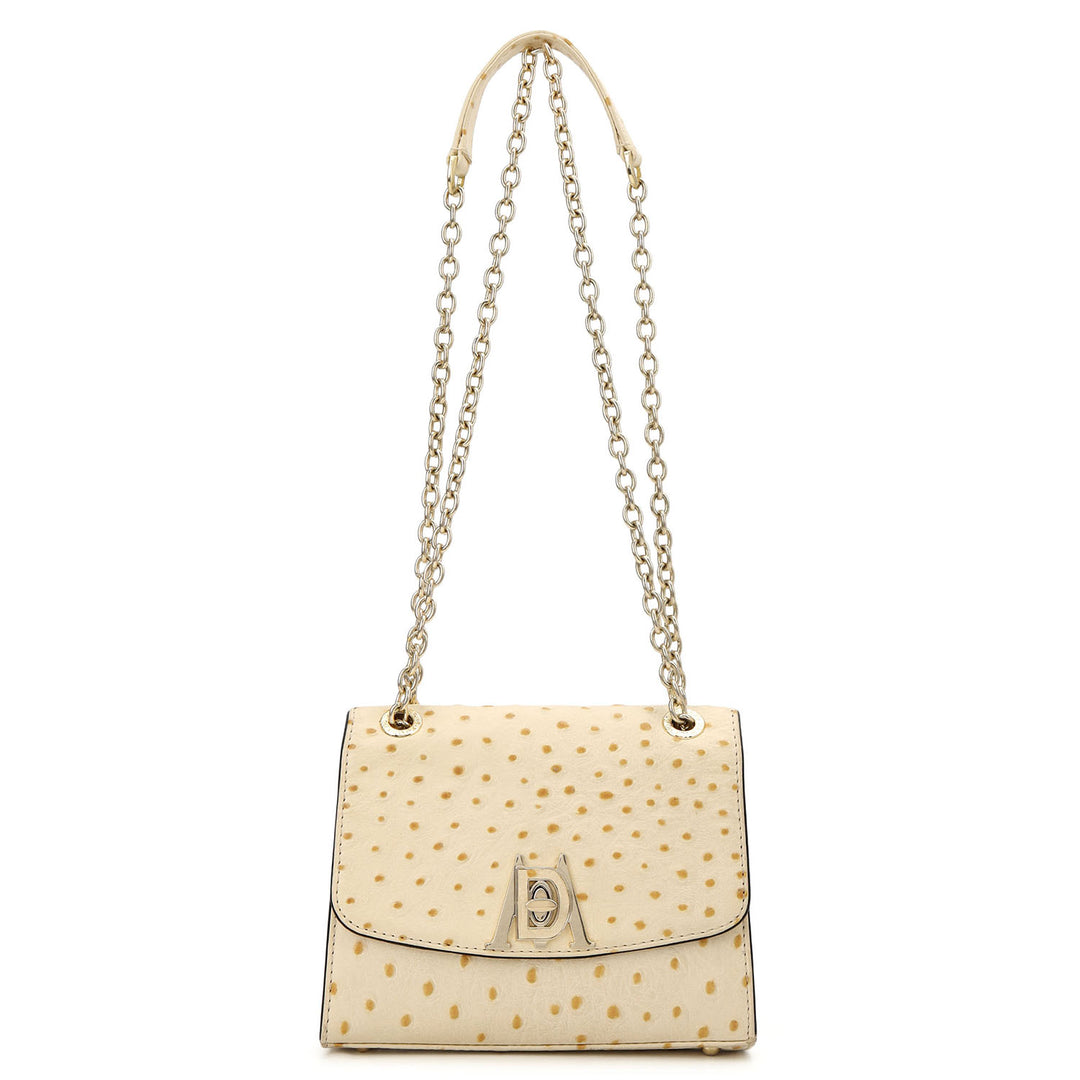 Ostrich-Embossed Double Chain Bag - Vanilla