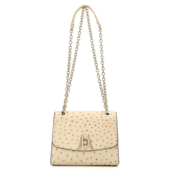 Ostrich-Embossed Double Chain Bag - Vanilla