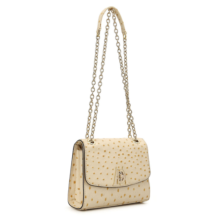 Ostrich-Embossed Double Chain Bag - Vanilla